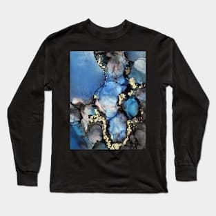 Blue Gold and Black Abstract Art Long Sleeve T-Shirt